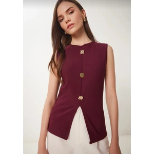 Ottoman Kumaş Bisiklet Yaka Gold Düğme Detaylı Bluz