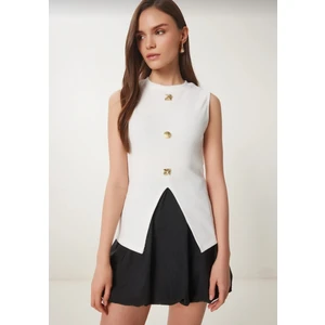 Ottoman Kumaş Bisiklet Yaka Gold Düğme Detaylı Bluz