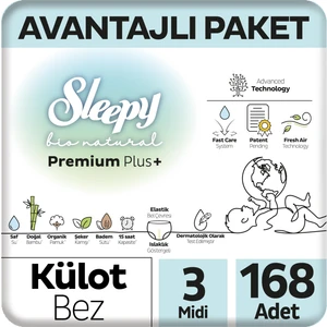 Bio Natural Premium Plus Avantajlı Paket Külot Bez 3 Numara Midi 168 Adet

