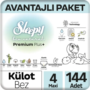 Bio Natural Premium Plus Avantajlı Paket Külot Bez 4 Numara Maxi 144 Adet
