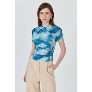 Mavi Desenli Büzgülü Sandy Bluz 12303