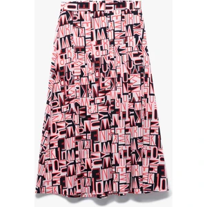 Standart Bel Krep Kumaş Desenli Midi Kloş Etek