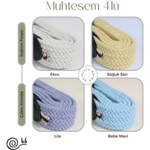 Harika Yaz Seti 4'lü Elastik Örgü Unisex Kemer Ekru, Lila, Soğuk Sarı, Bebe Mavi