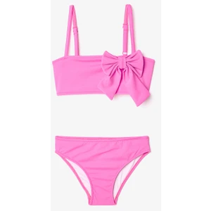 Pembe Kız Çocuk Fiyonklu Bandeau Bikini Takımı