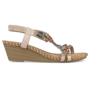 25Y151-6 Kadın Taşlı Dolgu Topuk Sandalet Bej