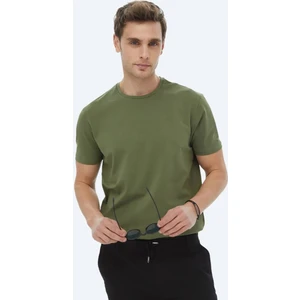 Haki Düz Bisiklet Yaka Pamuk Karışımlı T-Shirt