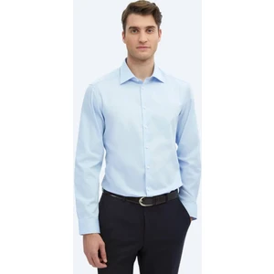 Koyu Mavi Düz Slim Fit Dokuma Klasik %100 Pamuk Gömlek