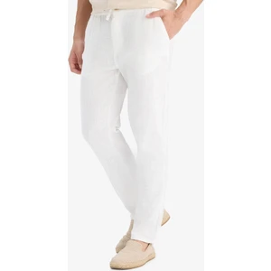%100 Pamuk Keten Görünümlü Pantolon Beli Lastikli Slim Fit Dar Kesim Cepli Düz Paça D2671AX25SM