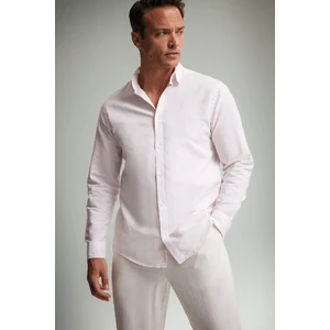 Regular Fit Polo Yaka Keten Yazlık Uzun Kollu Gömlek E1729AX25SP