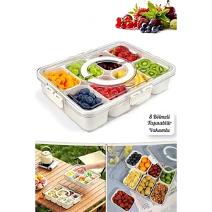 8 Bölmeli Taşınabilir Kilit Kapaklı Saklama Kabı Kahvaltılık Organizer Piknik Seti Gıda Kutusu