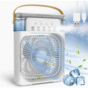 Teknosepetim Taşınabilir Masaüstü Su Buharlı Fan 600 Ml  Su Ve Buz Hazneli Buhar Püskürtmeli Vantilatör 5 Delikli  Işıklı Klima Tarzı Püskürtme Usb Hava Soğutucu