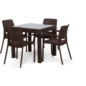 Rattan Small Lüx Camlı Kahve Masa Takımı Bahçe&balkon 1 Camlı Masa 4 Sandalye
