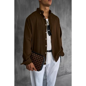 Abluka Online Erkek Yazlık Oversize Basic Rahat Gömlek Kahverengi