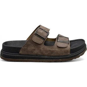 2161 Çift Tokalı Tam Anatomik Tabanlı Günlük,umre ve Hac Için Uyumlu Erkek Terlik - NKT02161-KAHVERENGI-40