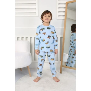 Transportation Veichle Desenli Çocuk Pijama Takımı (Alt-Üst) Bej 3-8 Yaş