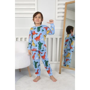 Dinozor Desenli Erkek Çocuk Pijama Takımı Yeşil 3-8 Yaş