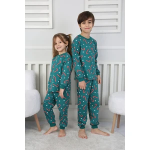 Yılbaşı Temalı Baston Şeker Desenli %100 Pamuk Unisex Pijama Takımı
