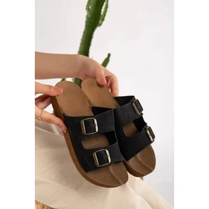 Ortopedik Mantar Tabanlı Unısex Model Rahat Çift Tokalı Günlük Terlik