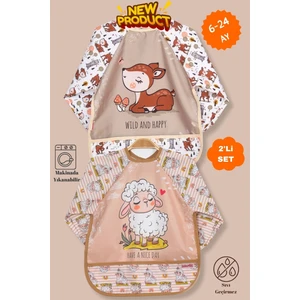 2'li Uzun Kollu Giyilebilir Ceylan- Kuzu Desen Sıvı Geçirmez Aktivite ve Mama Önlüğü 6- 24 Ay