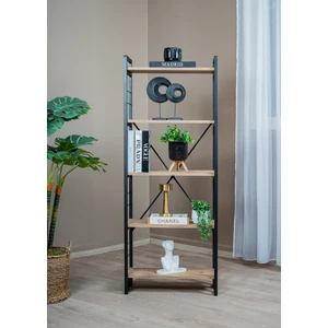 UYAN EV ÜRÜNLERİ  5 Katlı Ahşap Raflı Metal Kitaplık