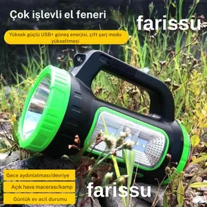 3W 15W Solar Şarjlı LED El Feneri Işıldak Projektör Kamp Avcı Feneri