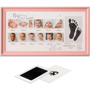 Moky Design Yenidoğan Bebek Ilk Fotoğrafım Aylık Anı Çerçevesi (38X23CM) Birinci Yıl, Büyük Boy El Ayak Izi Kiti