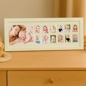 Moky Design Bebek Ilk Yıl Fotoğraf Çerçevesi, 12 Aylık Hatıra Resimleri, Hediyelik Yenidoğan Anı Albümü 43X16 cm