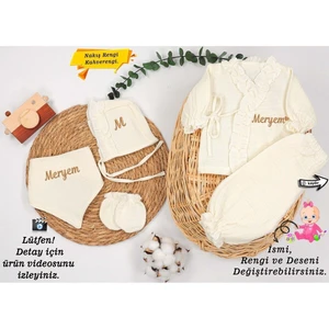 Yeni Doğan Müslin 4'lü Kimono Bağcıklı Tulum %100 Pamuk Organik (