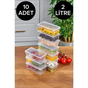 Kitchen Line 10 Adet Derin Dondurucuya Uygun Saklama Kabı Mikrodalga Difrize Uygun Dikdörtgen Saklama Kabı