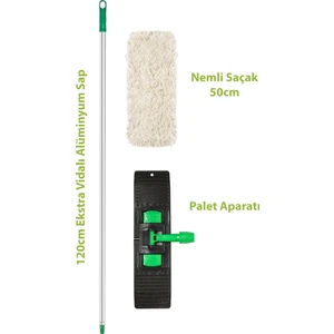 50 Cm Saplı Nemli Saçak Mop – Pamuk Polyester, Dayanıklı Dikişli, Tel & Plastik Aparat Uyumlu