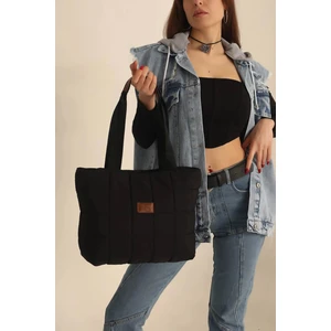 Siyah Geniş Hacimli Kapitone Shopper Fermuarlı Tek Gözlü Okul Spor Iş Için El Kol ve Omuz Çantası