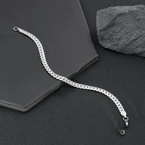 Çelik Bileklik Yassı Örgü Model 4 mm Genişlik 19 cm Uzunluk Ek 4 cm Gümüş Silver