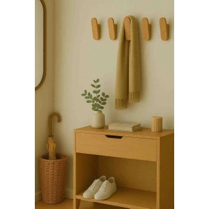 %100 Masif Kayın Ahşap Duvar Askısı | 5'li Set | Duvara Monte | Doğal, Şık, Minimal