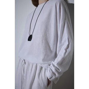 Beyaz Ole Oversize Keten Bluz