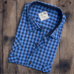 Linen Keten 2 Cepli Kısa Kollu Saks Mavisi Baba Gömleği (Regular Kalıp)