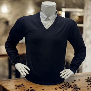 Eren Style Uzun Kollu Lacivert V Yaka Kazak