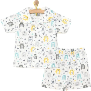 Hellobaby Erkek Bebek Pijama Takım Düğmeli Kapüşonlu Yaka Kısa Kol