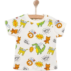 Hellobaby Erkek Bebek Basic Tişört Hayvan Desenli Bisiklet Yaka Kısa Kol Karışık Renkli