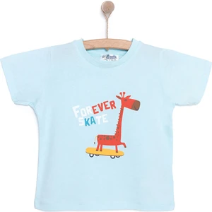 Hellobaby Erkek Bebek Basic Tişört Zürafa Desenli Bisiklet Yaka Kısa Kol Açık Mavi