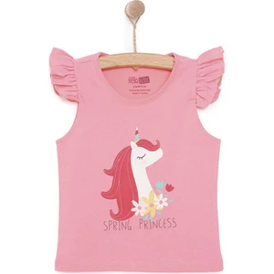 Hellobaby Kız Bebek Basic Tişört Bisiklet Yaka Atlet Kol Koyu Pembe