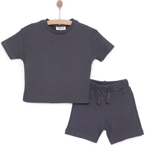 Hellobaby Erkek Bebek Basic Tişört-Şort 2li Takım Bisiklet Yaka Reçme Paça Kısa Kol Bej
