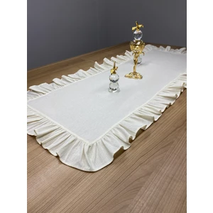%100 Pamuklu Bej Ham Keten Fırfırlı Runner 40X110 cm