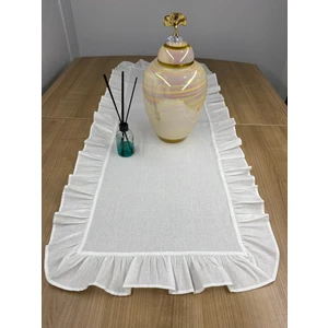 %100 Pamuklu Beyaz Ham Keten Fırfırlı Runner 40X110 cm