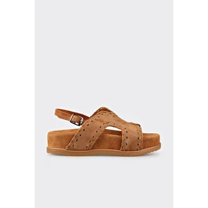 Taba Deri Kadın Dolgu Topuk Sandalet