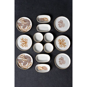 Nandy Home 14 Parça 6 Kişilik Handmade Kahve Yaprak Kahvaltı Takımı - Lüx Kahvaltılık Sunum Seti