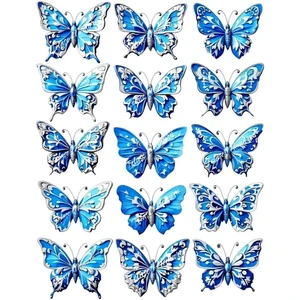Yenilebilir Pasta Süsü Kelebek - Doğum Günü Yenilebilir Kağıt Kelebek Pasta Süsü - Mavi Model 1