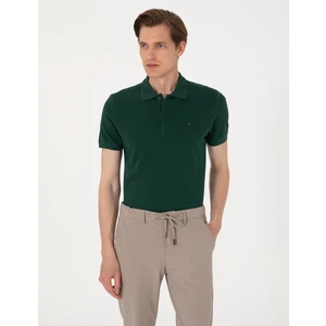 Pierre Cardin Erkek Koyu Yeşil Slim Fit %100 Pamuk Polo Yaka Basic Tişört 50306448-VR079