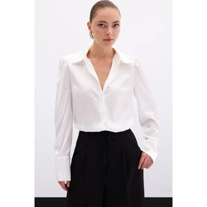 Vatkalı Saten Gömlek - Ekru