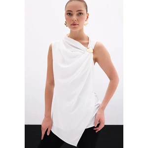 Tek Omuz Aksesuarlı Bluz - Ekru