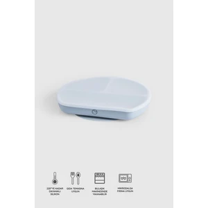 3 Bölmeli Kapaklı Silikon Vakumlu Mavi Mama Tabağı